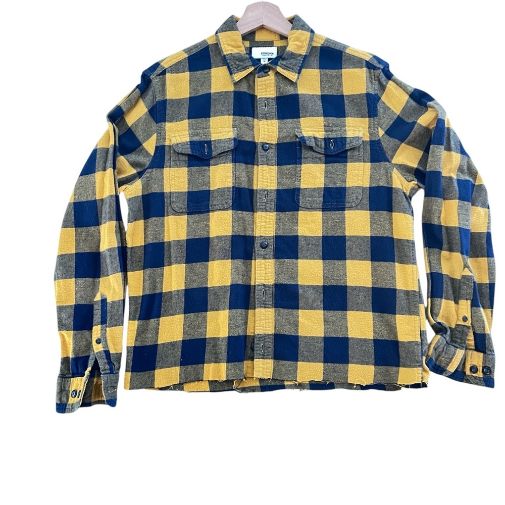 Women's Yellow & Navy Plaid Button-Down Shirt